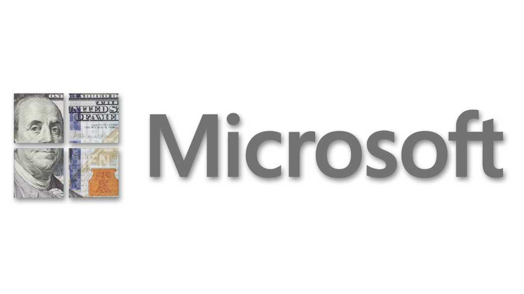Microsoft logo with $100 bill image